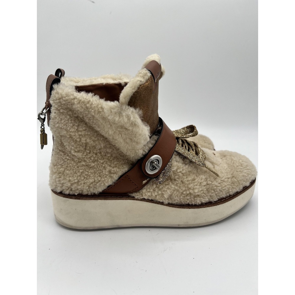 Coach Shoes Womens Size 8.5 Shearling Suede Platform Lace Up Winter Boots - Picture 3 of 11